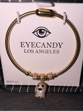 Eye Candy Gold Crystal Ghost Charm Bangle Bracelet